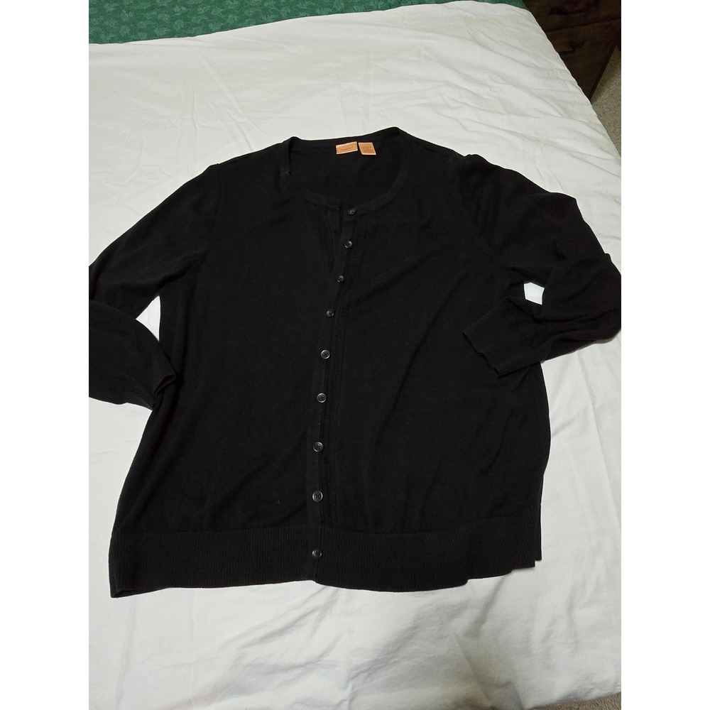 North Crest Womens Plus Black Cotton Rayon Cardigan Sweater 3X /0238